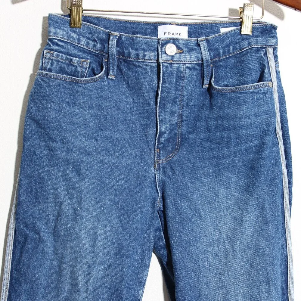FRAME Denim Le Sylvie High Waist Dolphin Hem Crop Straight Leg Jeans Blue Sz 26 - Picture 3 of 15